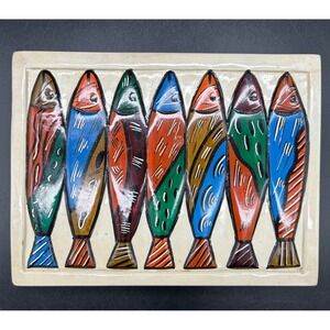 Kenya Hand Painted Soapstone Fish Trinket Box Divided Kisii Stone Folk Art